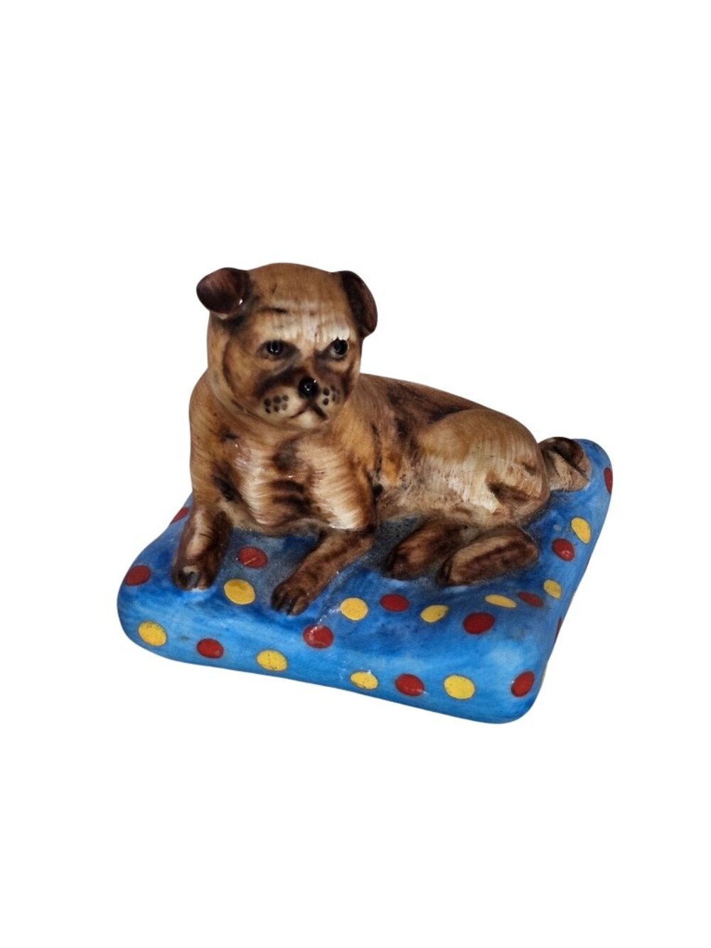 Fitz And Floyd 1982 Dog Figurine On Blue Polka Dot Bed Vintage Collectible